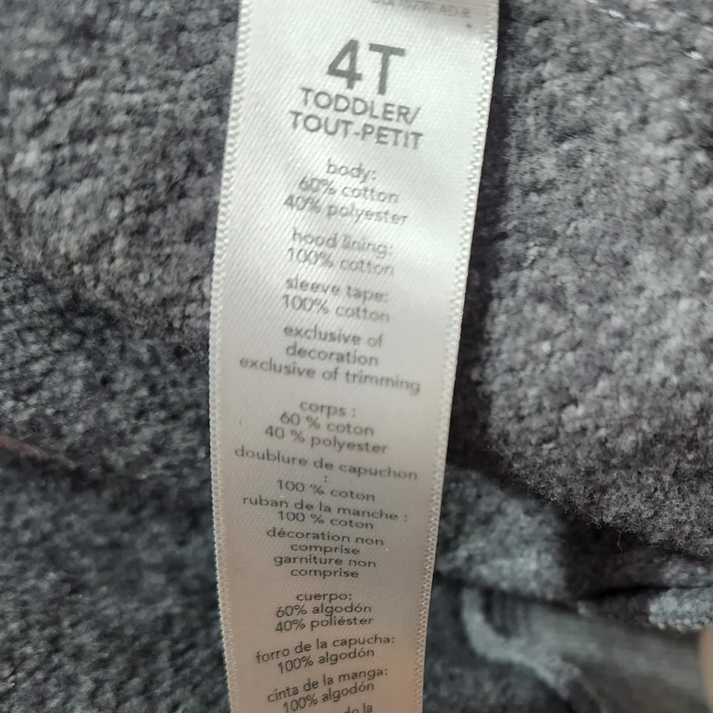 Oshgosh full zip gray sweat jacket with blue accent hoodie Size 4T